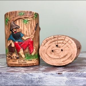Vintage 70s Rocky Mountain National Park Log Moonshiner Salt and Pepper Shakers